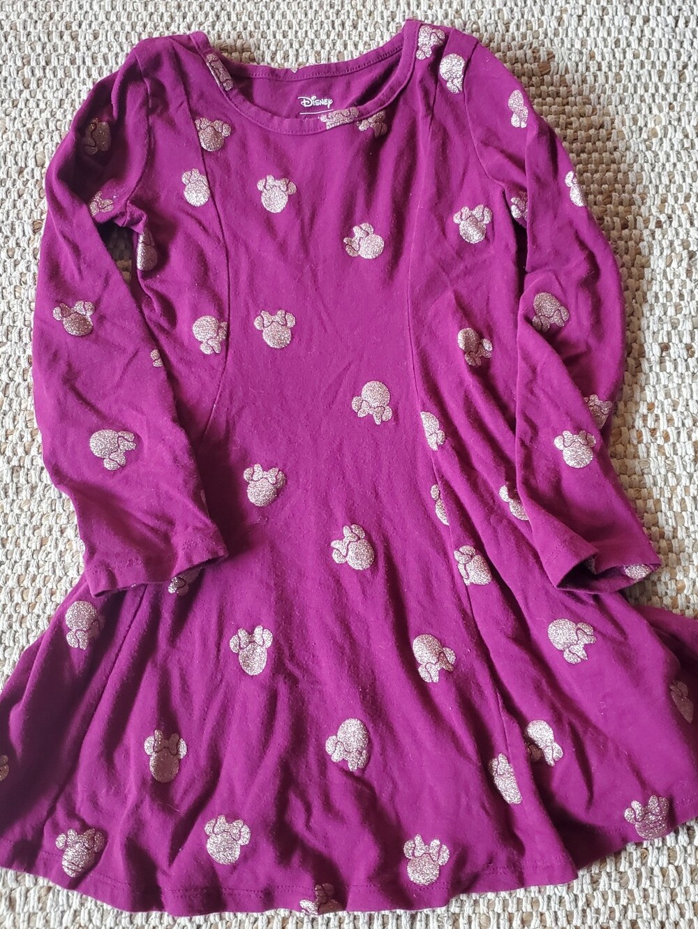 Disney Girls' Deep Magenta Glitter Minnie Dress 4T